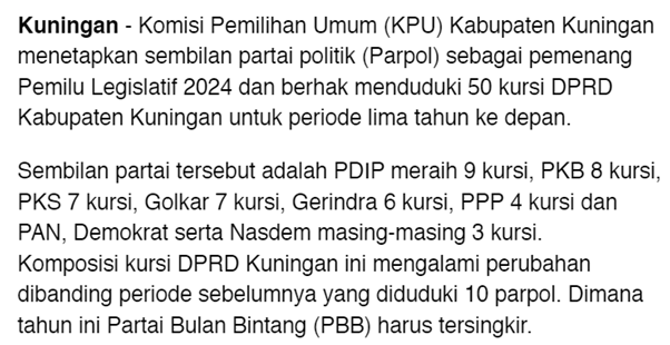 Perolehan Kursi DPRD Kab. Kuningan